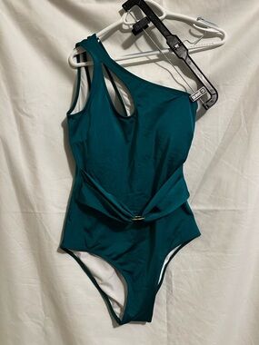 Amiana One-Shoulder Twist-Front Teal Swimsuit